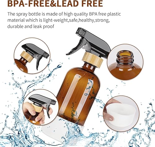 Miniatura 5 de HOMBYS Botellas vacías de vidrio de bambú con protección de funda de silicona, recipientes de vidrio ámbar recargables de 17 onzas para soluciones