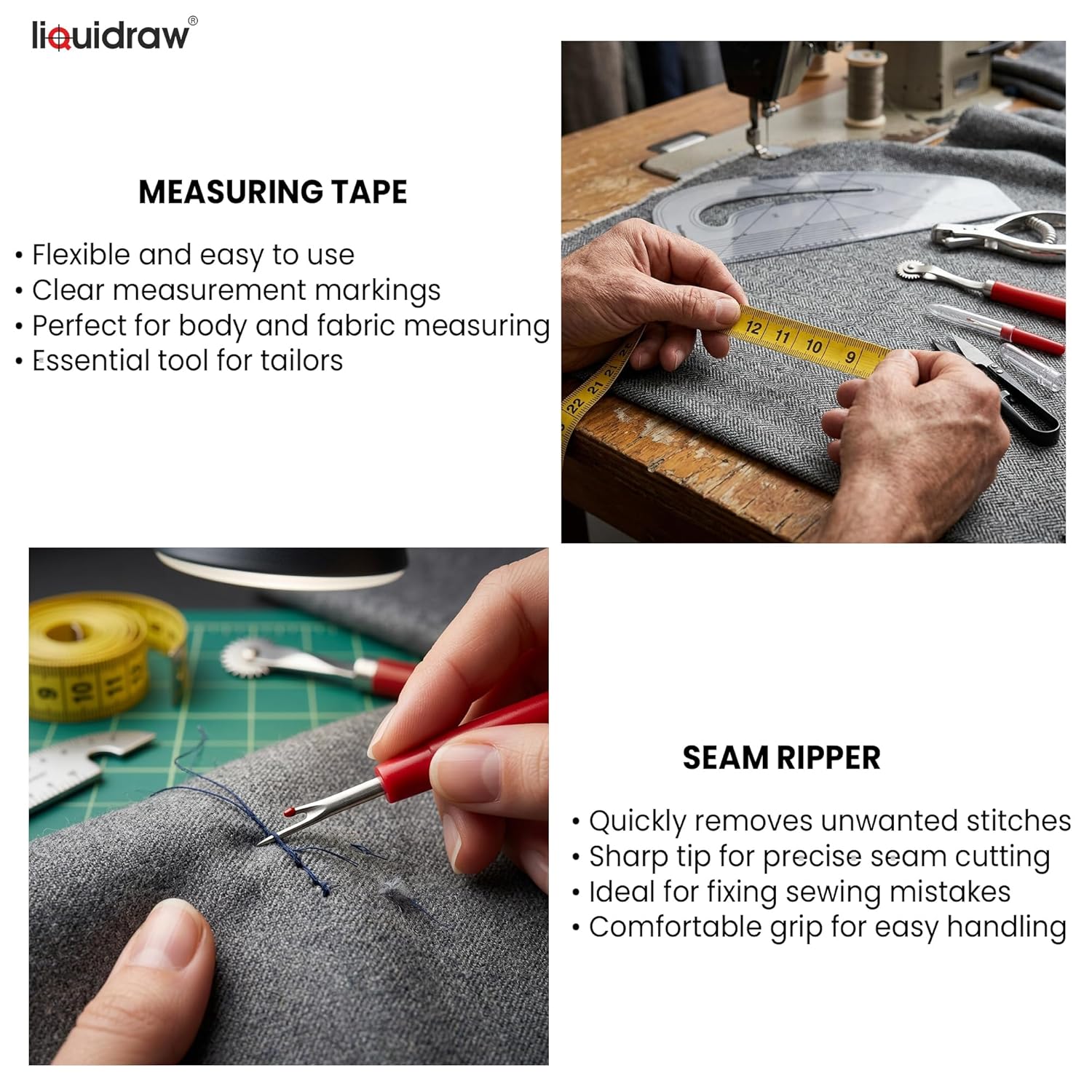 Liquidraw 7 Piece Sewing & Dressmaking Set | Pattern Maker Ruler, Pattern Notcher, Tracing Wheel, Thread Cutter, Seam Ripper, Measuring Tape & Armhole Curve | Professional, Beginner & Hobby Use