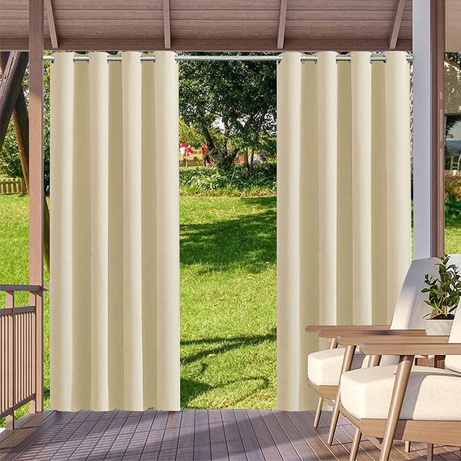 Wasserdicht Outdoor Vorhänge mit Ösen - Verdunklung für Balkon & Terrasse Blickdicht Sonnenschutz Wetterfest 165x115cm Weiß - Ideal für Outdoor Wohnraum