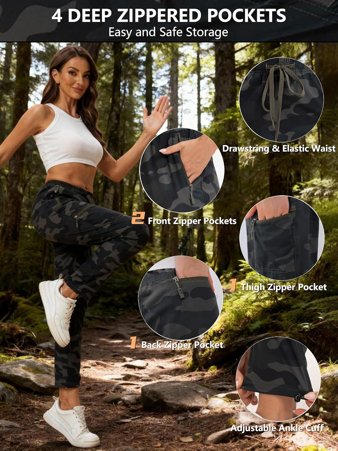 NATUVENIX Hiking Pants Women Lightweight Summer Travel Pants Women Quick Dry Womens Cargo Joggers Breathable Outdoor Pants - Image 4