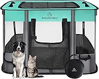 ROMANTIC BEAR Foldable Dog Playpen for Small Pets - Portable Indoor Outdoor Kennel Tent Crate with Carry Case, Breathable Mesh (Medium)