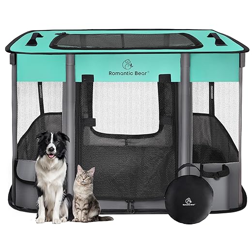 Dog Playpen,Pet Playpen, Foldable Dog Cat Playpens,Portable Exercise Kennel Tent Crate, Water-Resistant Breathable Shade Cover, Indoor Outdoor Travel Camping Use for Small Animals + Free Carrying Case