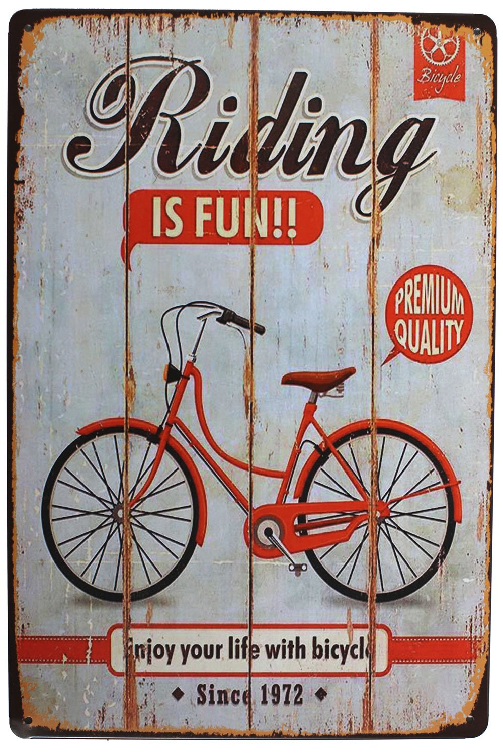 Riding Is Fun Enjoy Your Life with Bicycle, Metal Tin Sign, Wall Decorative Sign, Size 8" X 12"