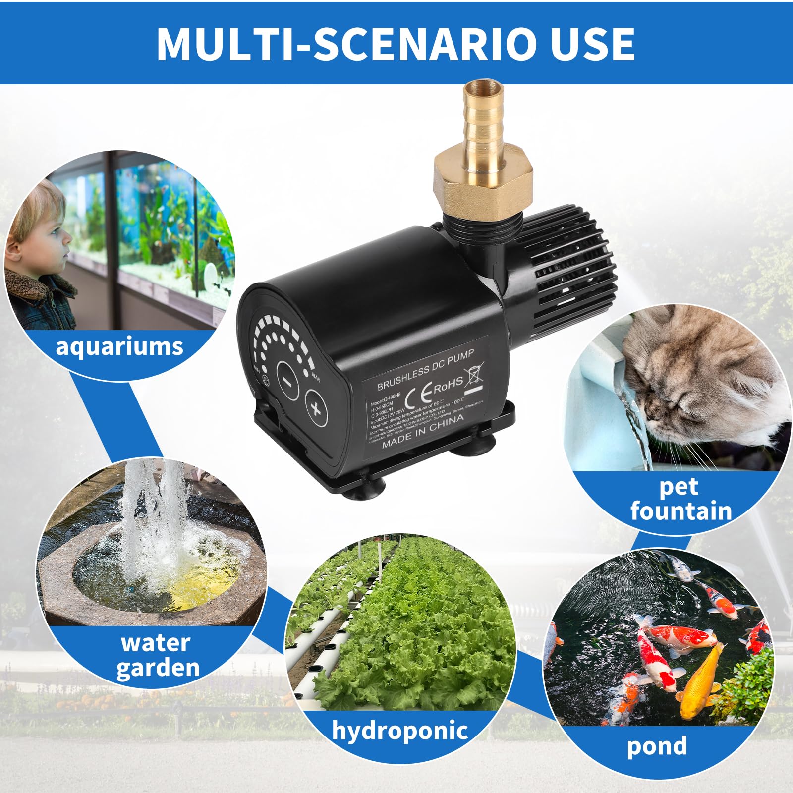 SWAWIS Wasserpumpe 12V 900L/H 5,5M Mini Tauchpumpe Aquarium Pumpe Wasser mit 8-Gang-Drehzahlregelung Wasserpumpe Klein Teichpumpe Springbrunnenpumpe für Wasserzirkulationssystem