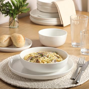Gibson Home Oslo Dinnerware Set for 4, 16-Piece White Porcelain Plates and Bowls Ceramic Dish Set | Microwave & Dishwasher Safe