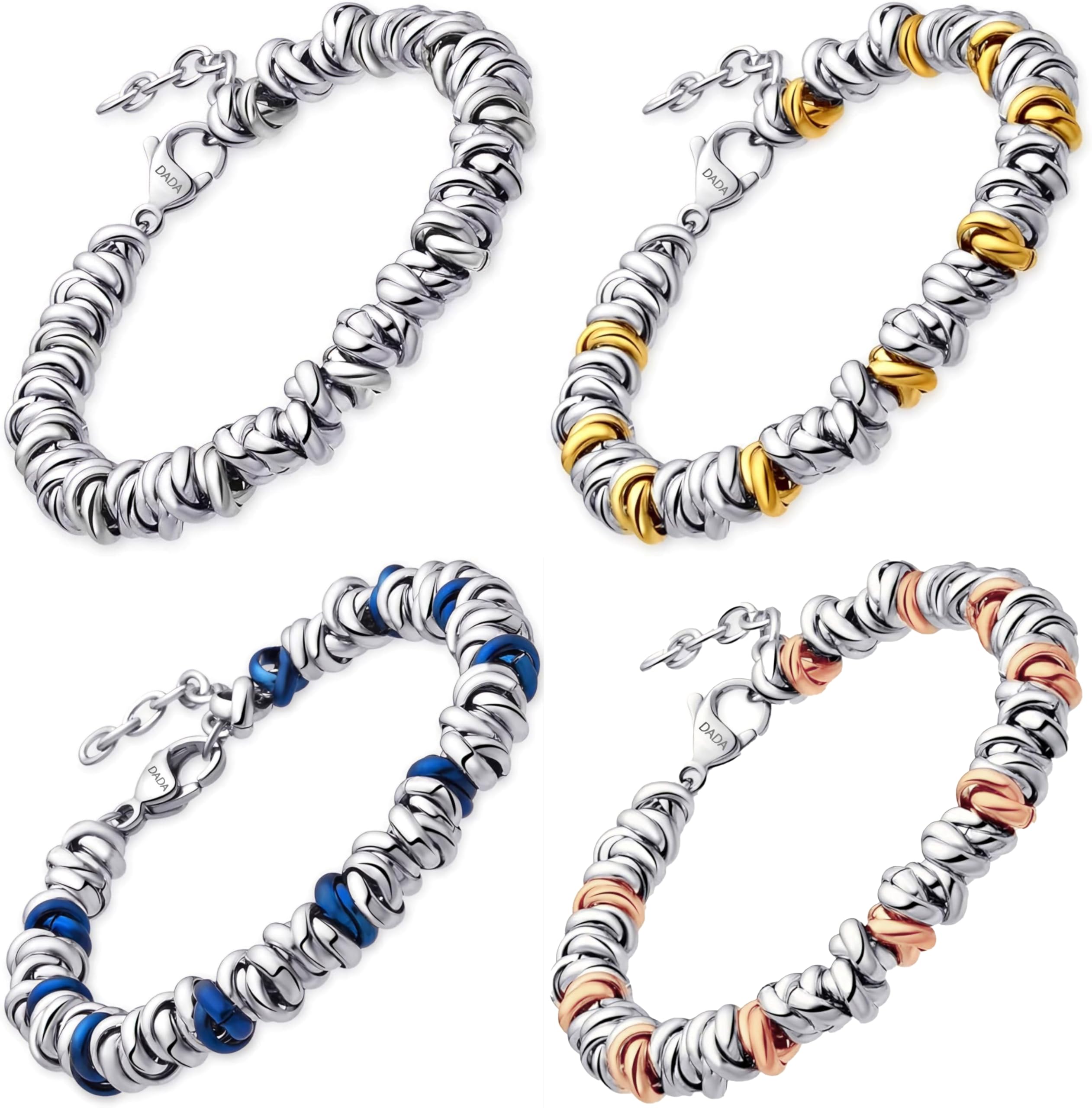 Dada Gioielli Pulsera Mujer Anillos Trenzados Acero Inoxidable | Ideas de Regalo, Mamá - Hija - Chica, Disponible en Plata - Oro Rosa - Oro - Azul