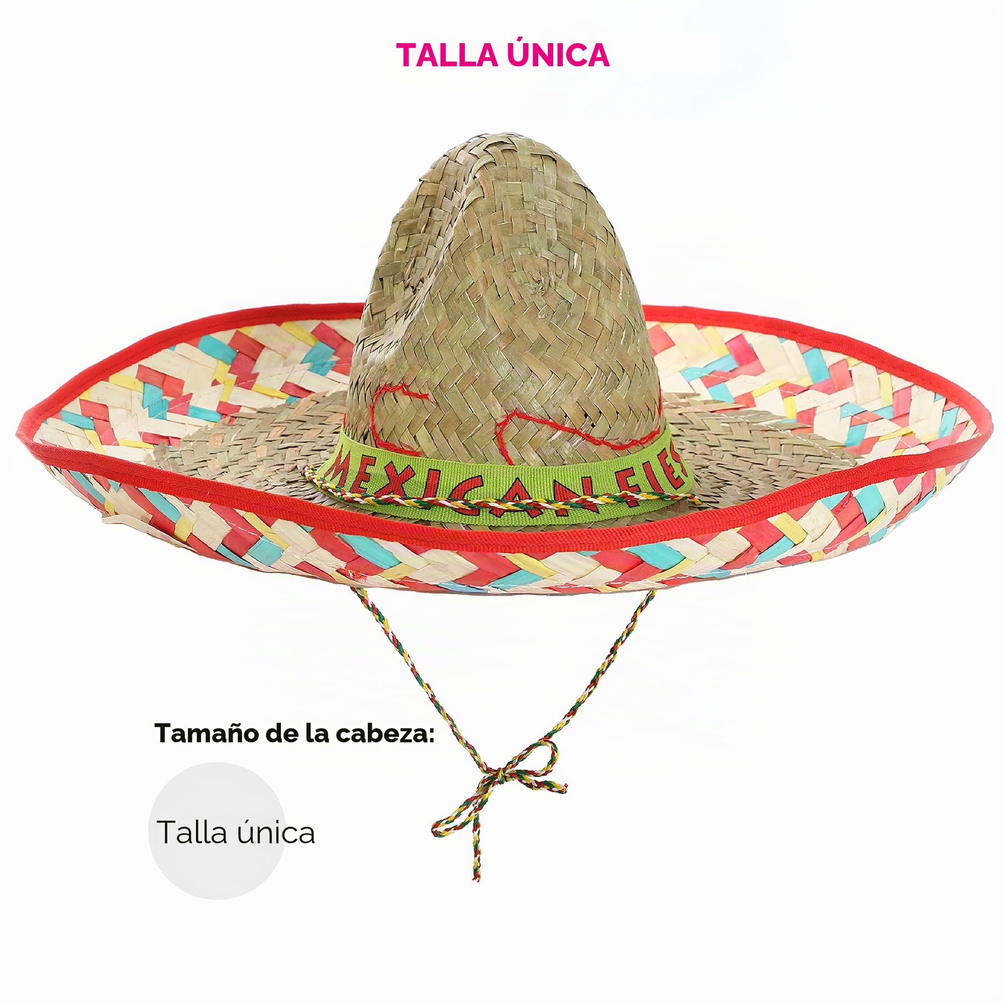 Sombrero de fiesta mexicana – Sombrero de paja con banda "Fiesta Mexicana" – Adultos México Cinco de Mayo accesorio de disfraz