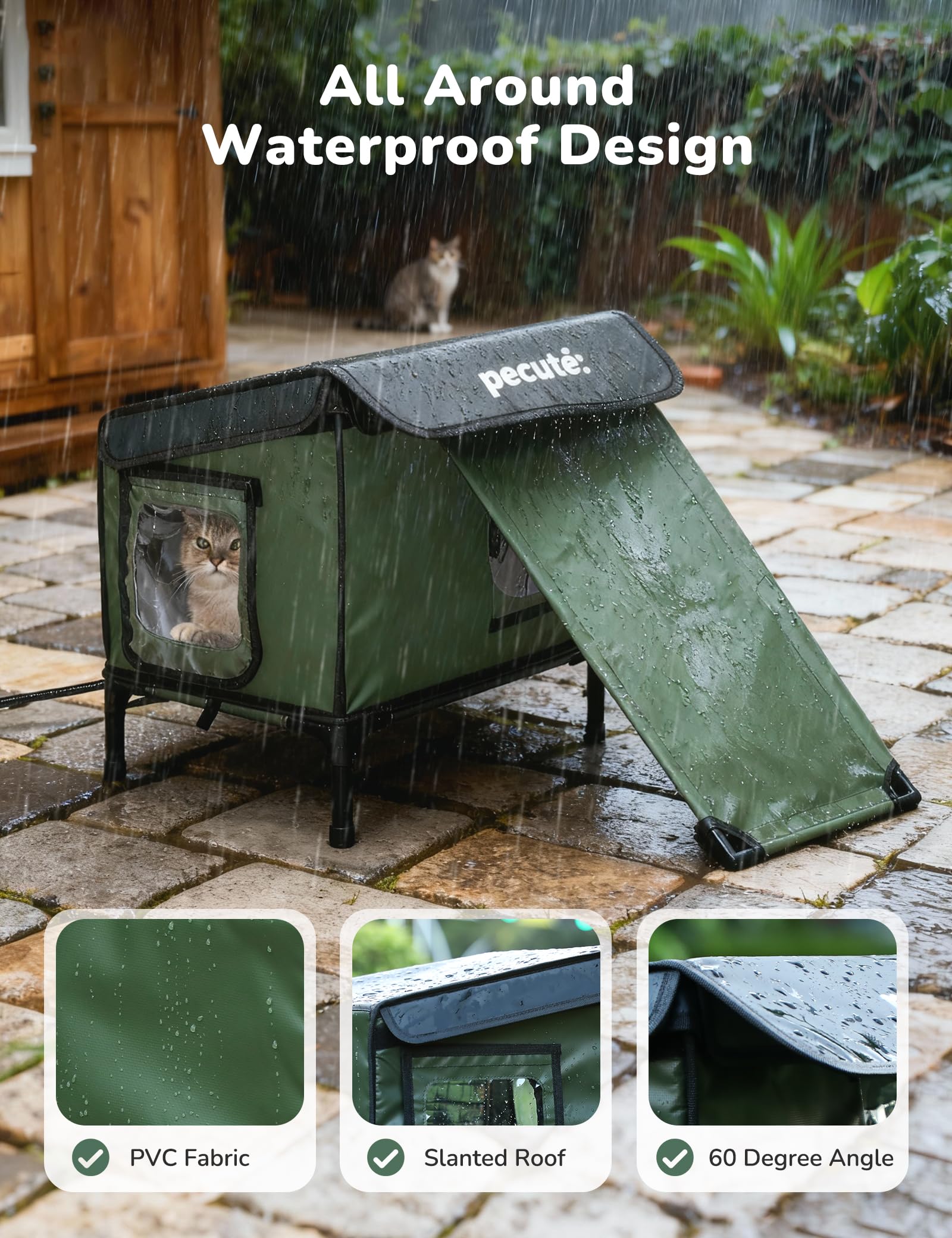 Pecute Cuccia Gatto Esterno con Tappetino Riscaldante per Gatti, Protezione Dal Freddo Casetta Gatto Randagi Esterno Impermeabile, Porta di Fuga Sicura, Robusto, Facile da Installare, Spazio Espande