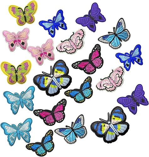Parches de mariposa para planchar para ropa, 20 parches de mariposa grande para coser, parches de mariposa de Fasheen para niñas, adolescentes,