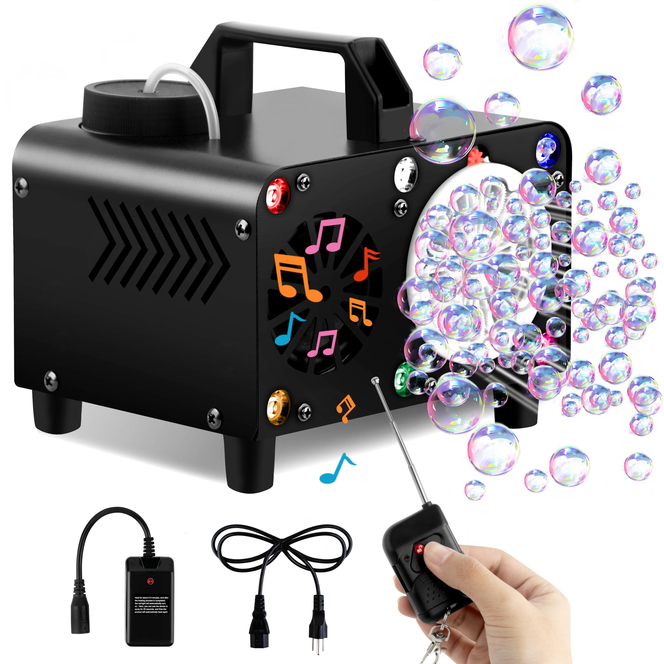 Máquina de burbujas de control remoto inalámbrico, portátil Bluetooth Bubble Blower-6 colores, mando a distancia, ideal para fiestas, bodas y niños