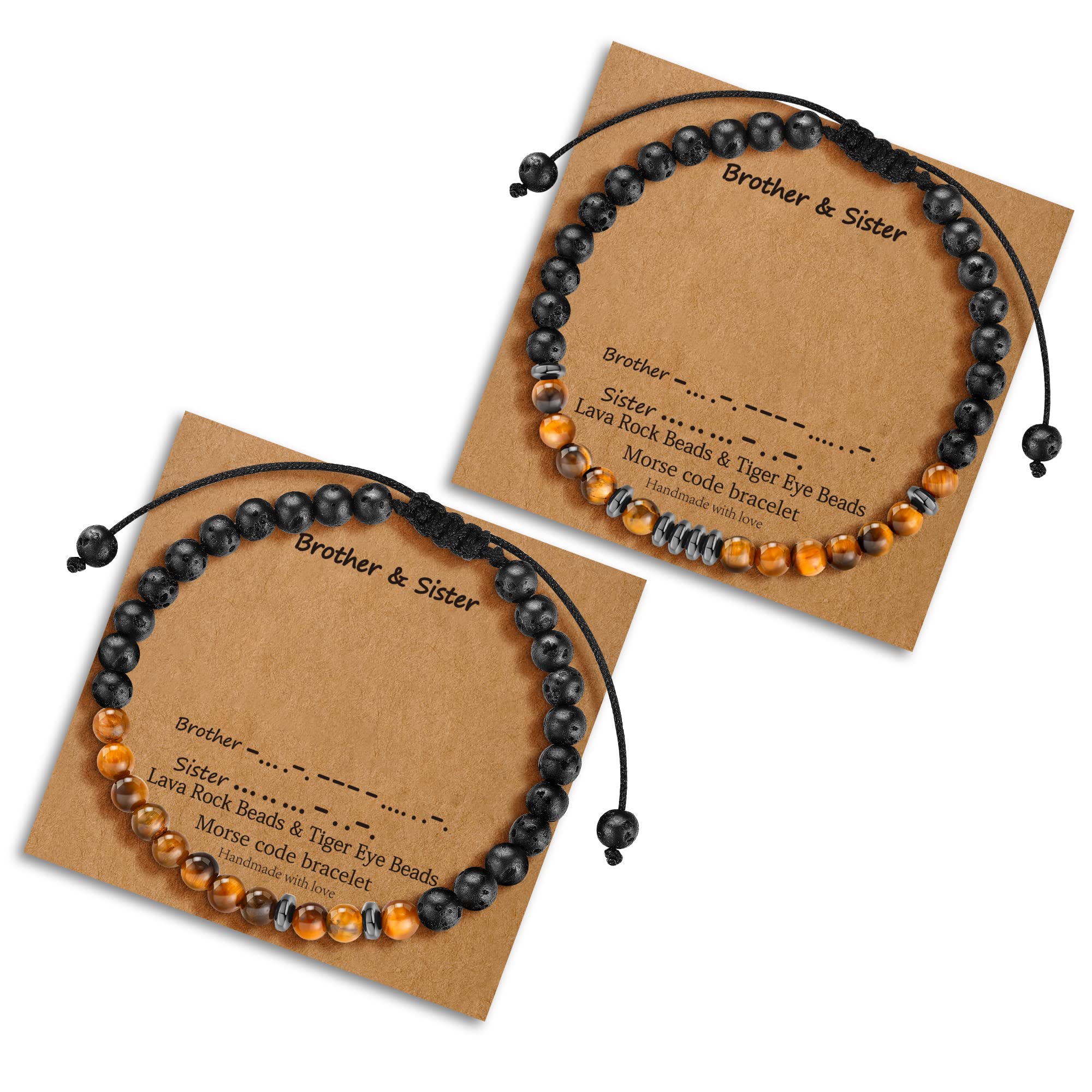 Morse Code Bracelets for Women Men, 2pcs Tiger Eye Beads Morse Code Bracelets Secret Message Gifts Inspirational Friendship Birthday Gifts Valentines Day Mothers Day Gifts for Women Men Couples Friend
