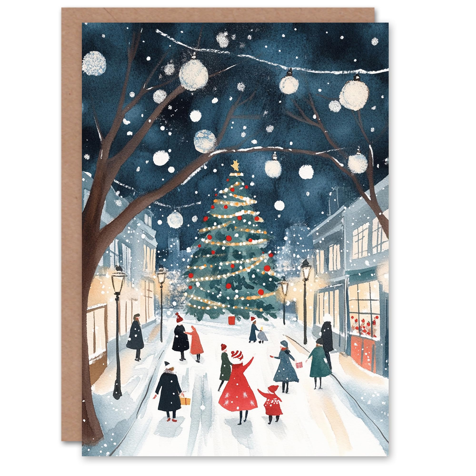 Wee Blue Coo Festive Town Square Tree Winter Festive Fun Xmas For Child Kids Christmas Card