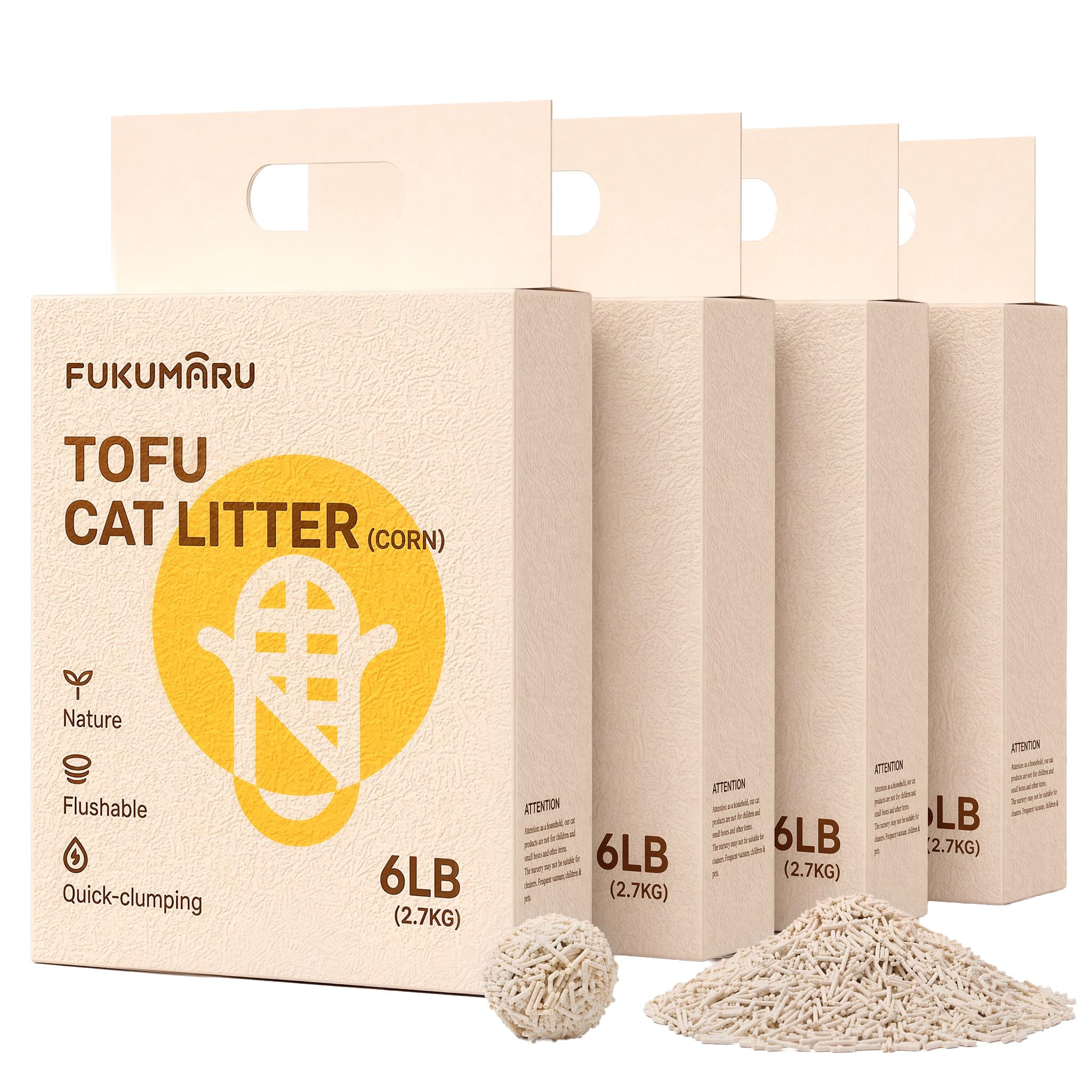FUKUMARU Litière pour Chat en Tofu Naturelle Non Parfumée, 24L, sans Poussière, Agglomérante Rapide, Contrôle des Odeurs