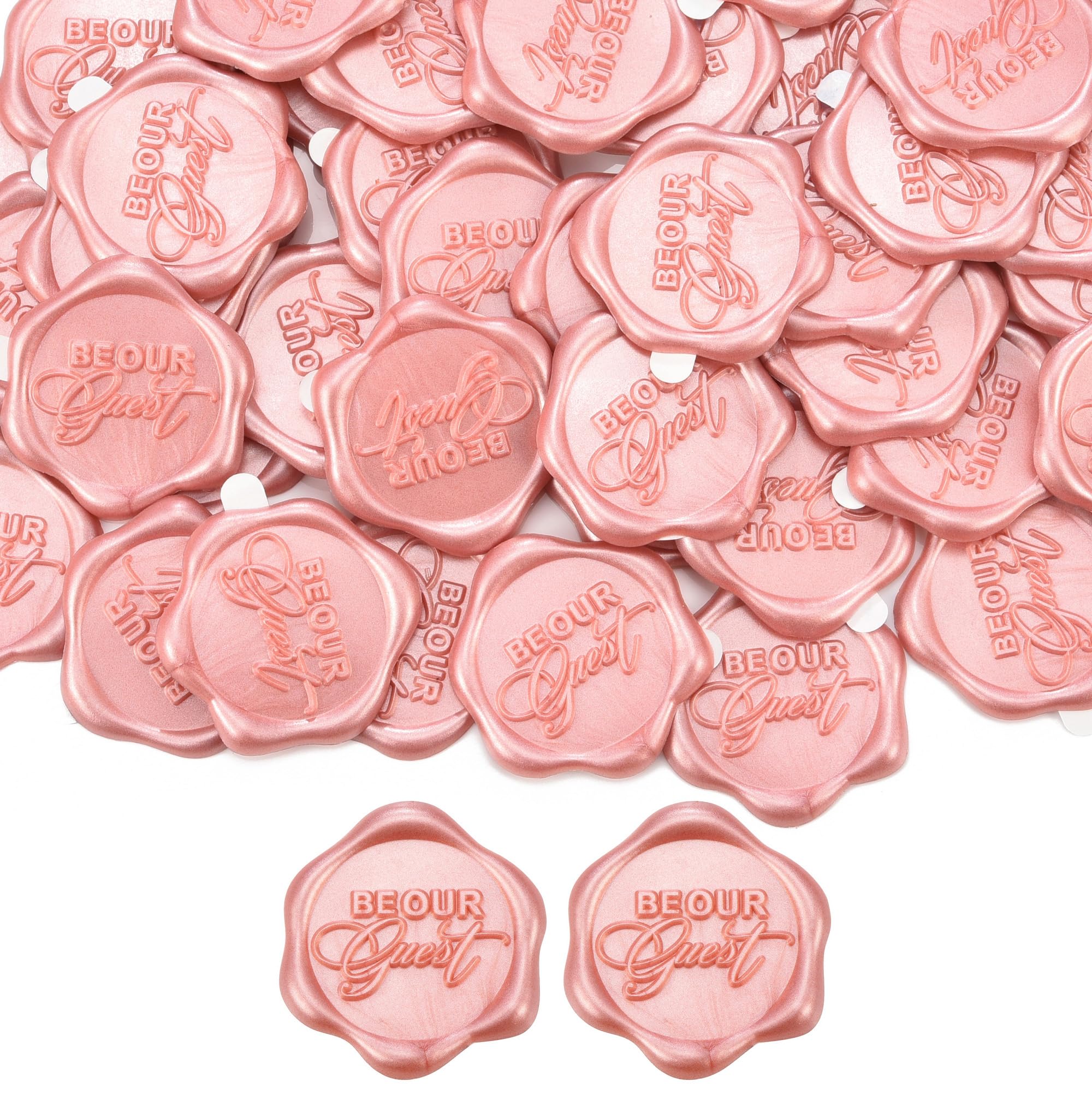 Mogokoyo 50Pcs Wax Seal Stickers, 1.14inch/29mm Rose Gold Envelope Seal Stickers, BE Our Guest Vintage Wedding Invitation Stickers for Valentine's Day Birthday Bridal Shower Christmas Party