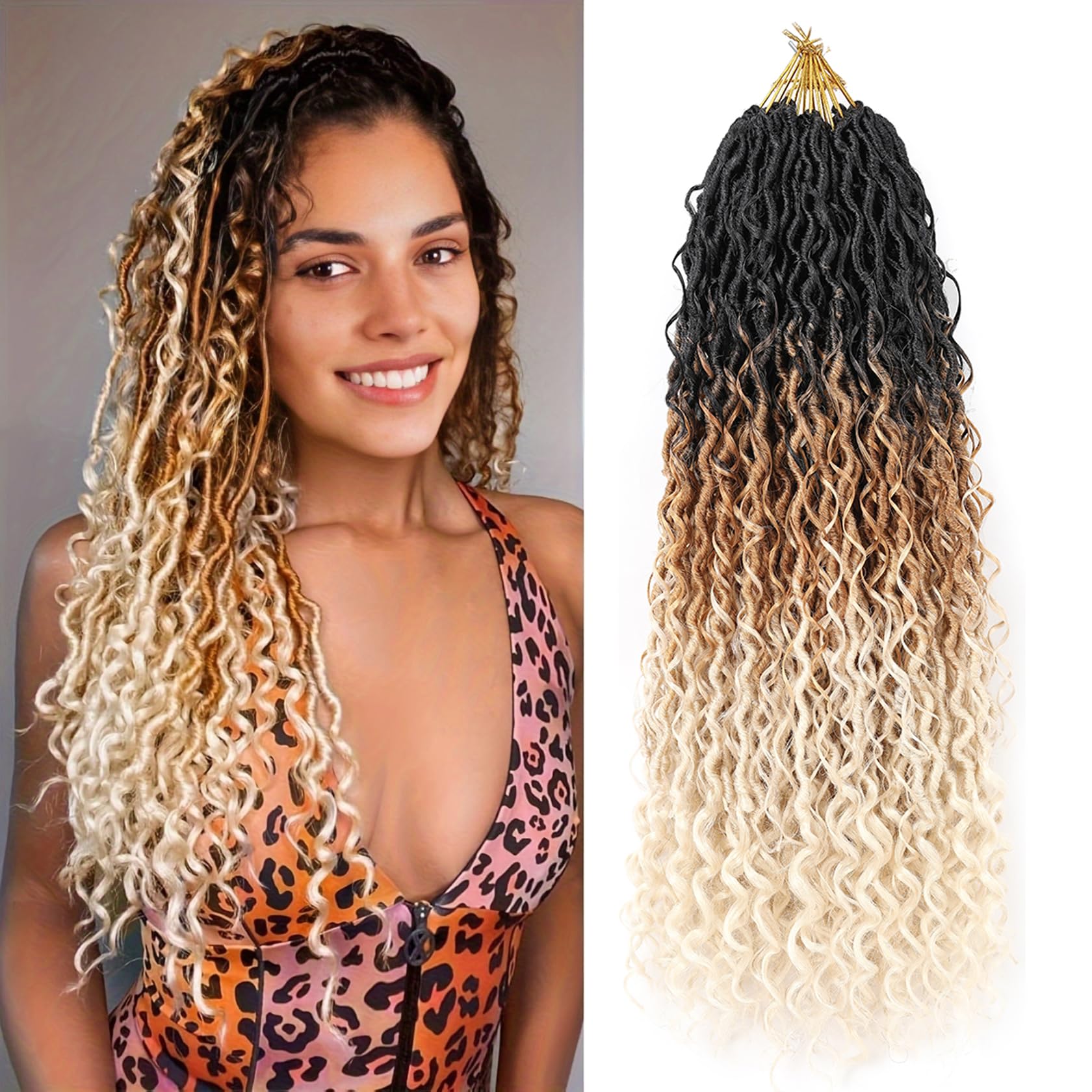 Aipin New Goddess Locs Crochet Hair 22 Inch Boho River Locs Hippie Locs Wavy Crochet With Curly Hair In Middle And Ends Braids Hair Extensions (8Packs