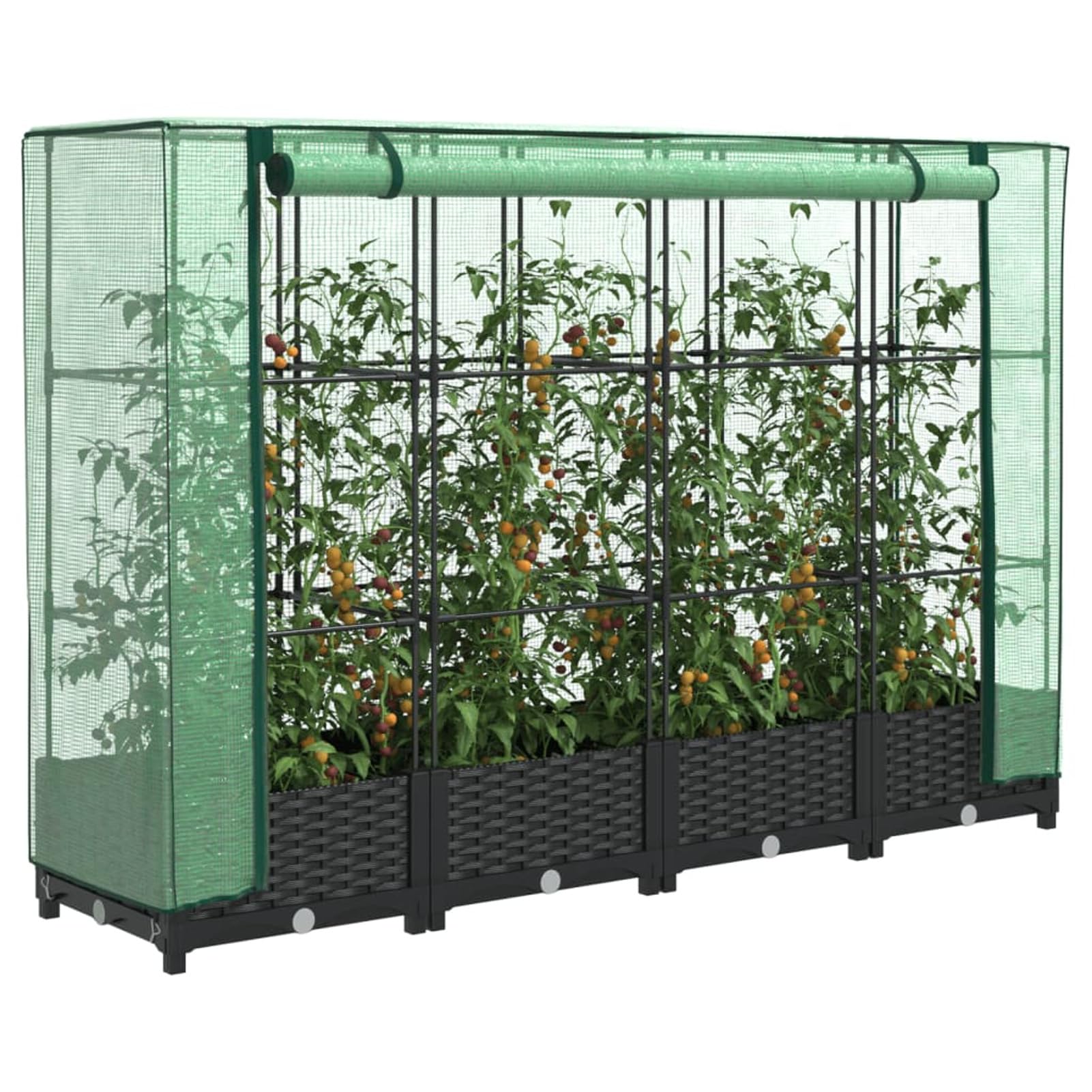 Homgoday Hochbeet mit Gewächshaus-Aufsatz Pflanzkasten Gemüsebeet Blumenbeet Blumenkasten Gartenbeet Pflanzbeet Frühbeet für Balkon Garten Terrasse Rattan-Optik 160x40x123 cm Schwarz