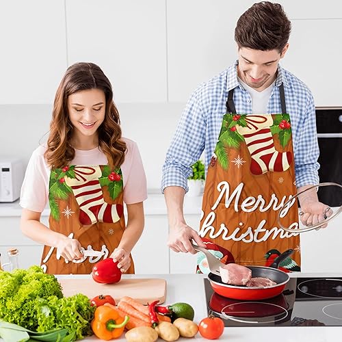 Miniatura 7 de kakapiu Christmas Apron for Women with 2 Pockets Waterproof Bib for Kitchen Cooking Restaurant BBQ Painting Crafting Salon Nails Gift