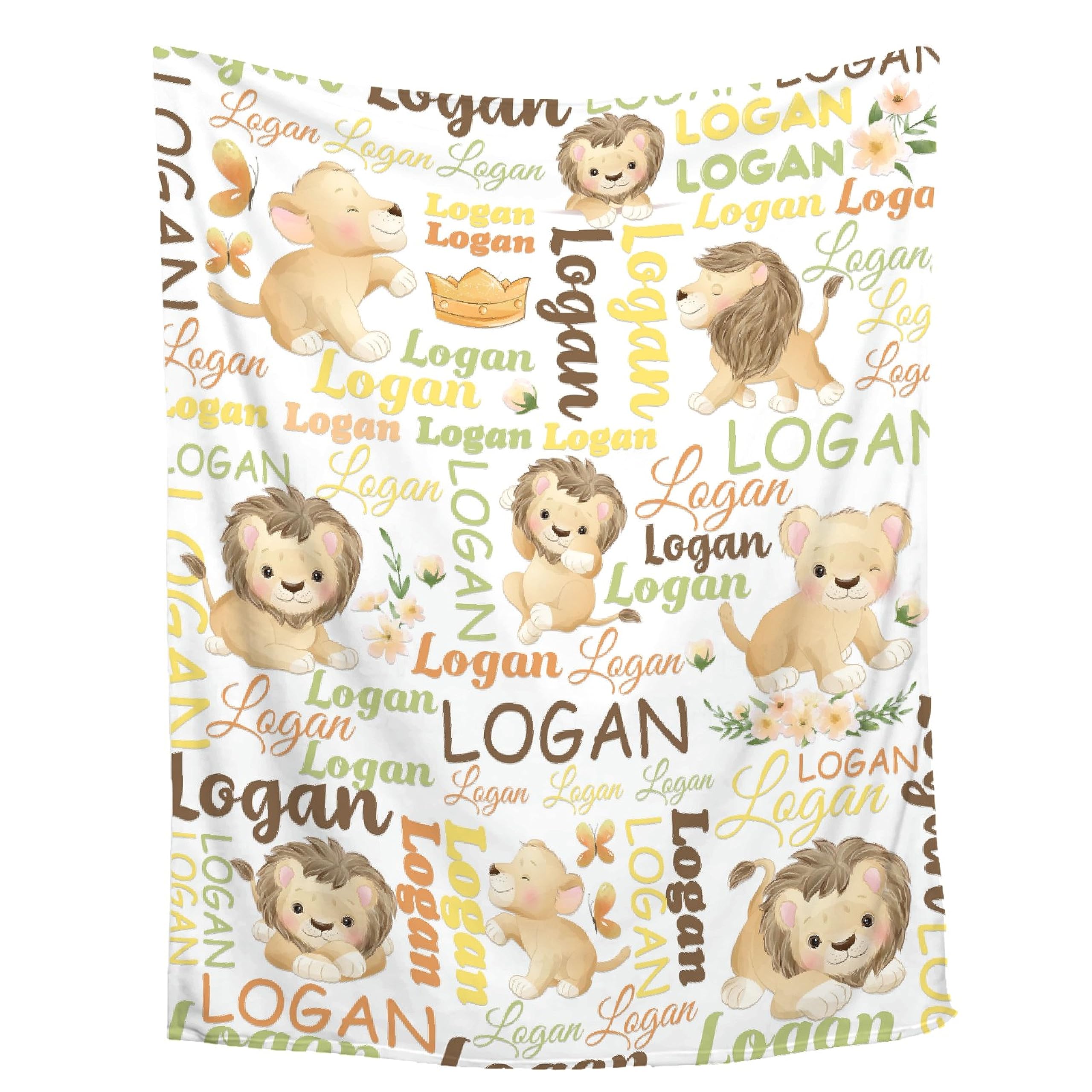 Sandilya Personalized Baby Blanket for Girls Boys Lion Custom Baby Blanket with Name Swaddle Blanket for Toddlers Infants Kids Shower Newborns Nursery Stroller Crib Decor Throw Birthday Gift