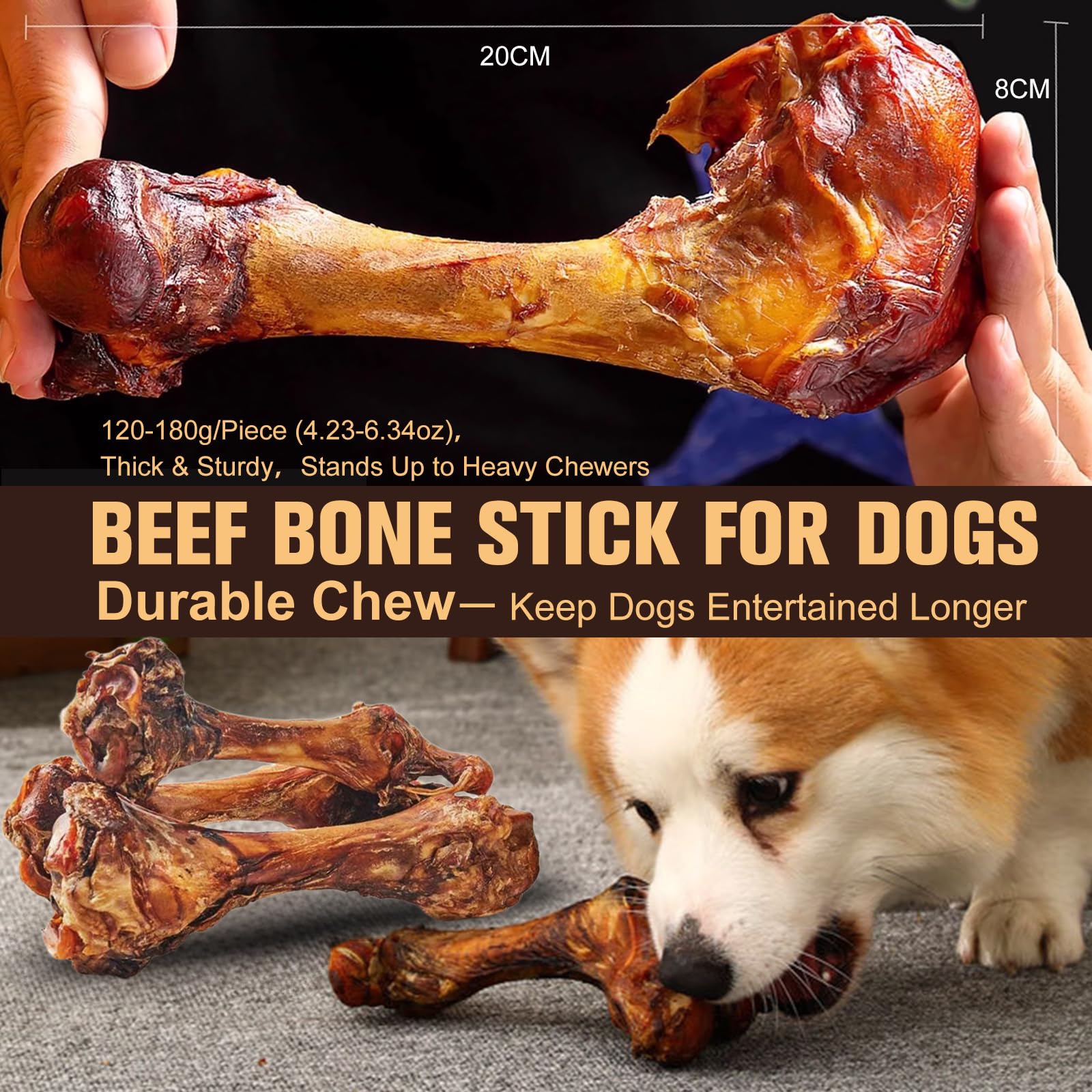 Natural Bully Sticks 100% Beef Single Ingredient for Small & Medium Dogs, 7"-8" Fully Digestible Bison Dog Chew Bones - Image 4