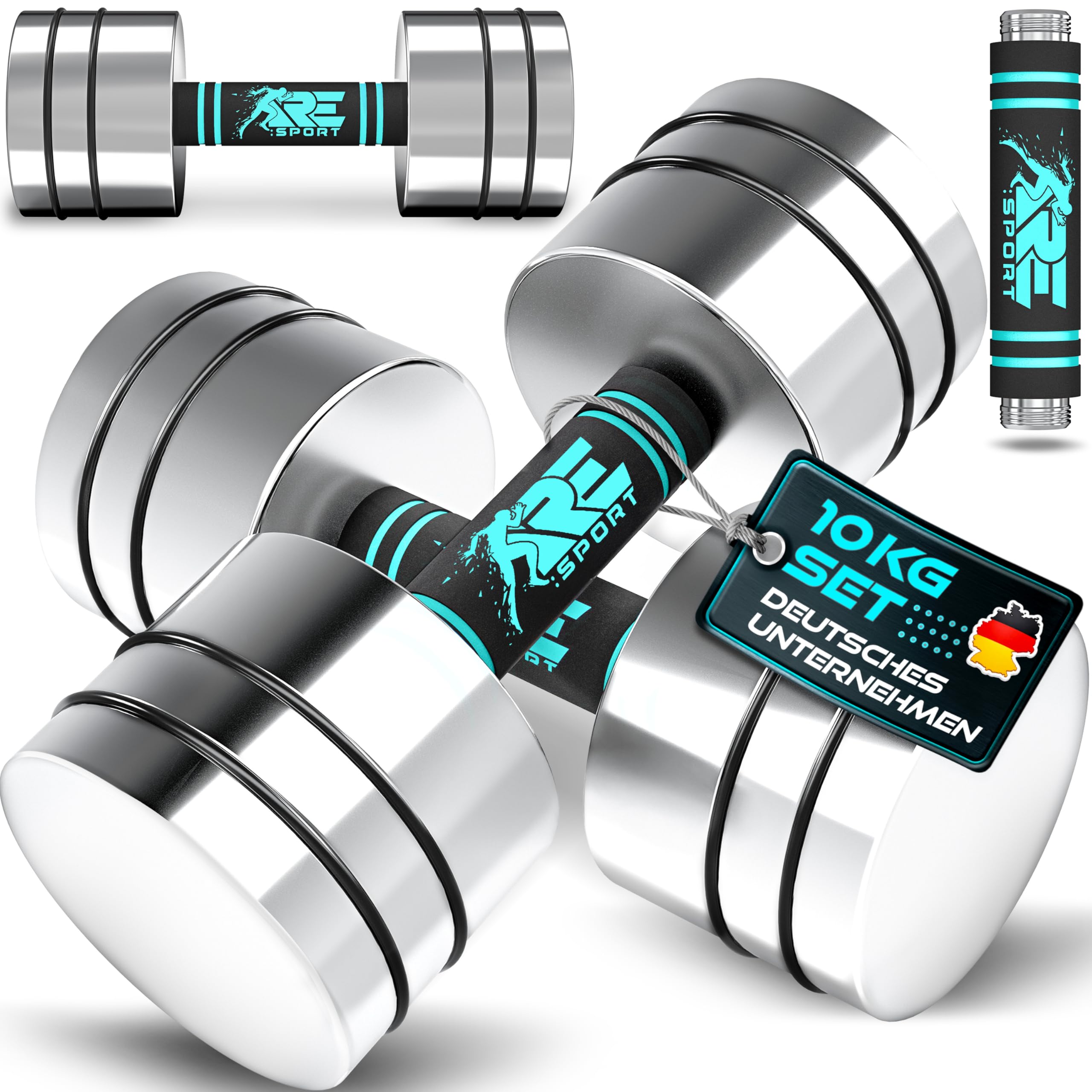 RE:SPORT® 2er Hanteln Set aus massivem Stahl 2,5/5/7,5/10 kg | Hantel Kurzhantel mit Gewichten & Schaumstoffgriff | Fitness Kurzhanteln Home Gym, Krafttraining & Muskelaufbau