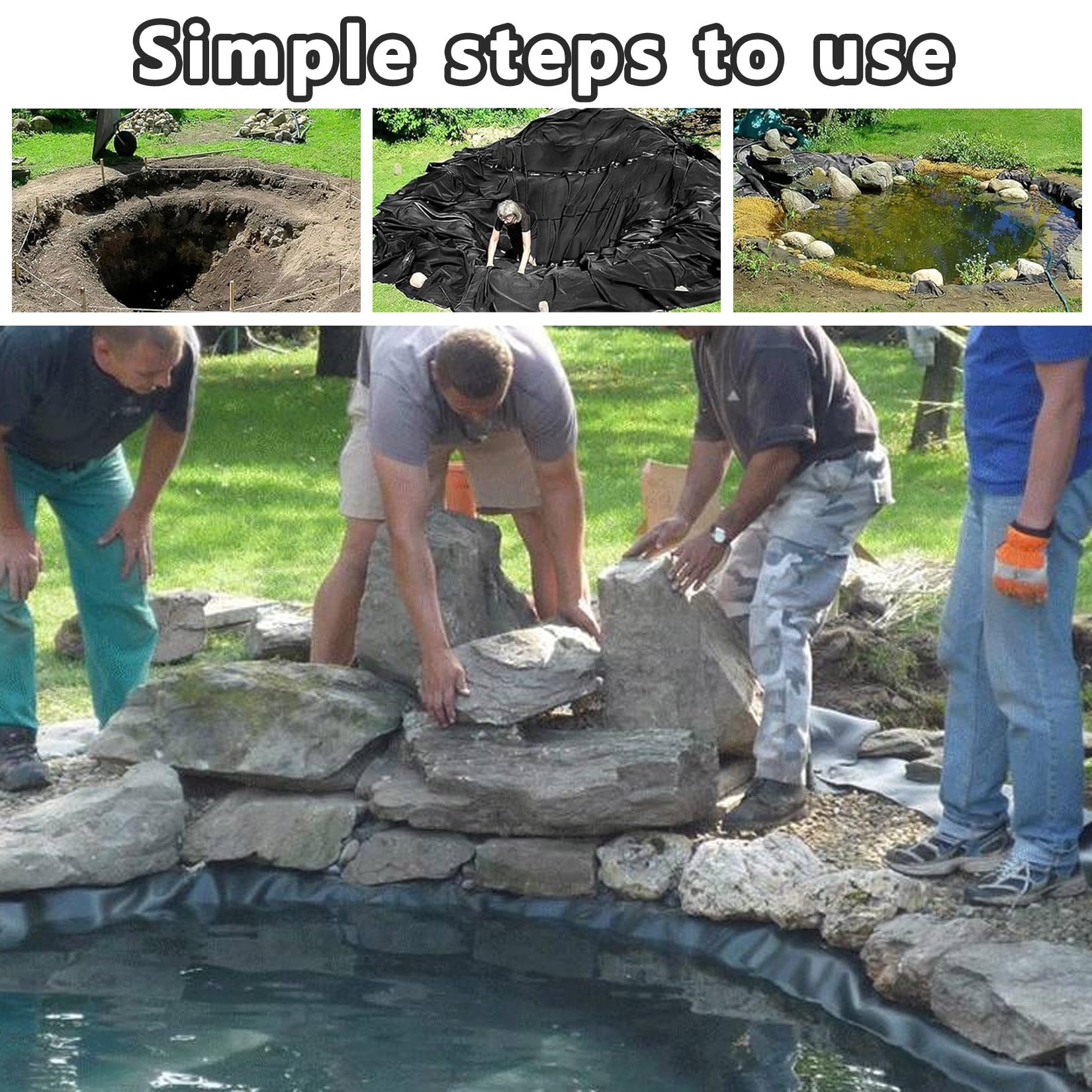Rivestimento dello stagno,telo pvc laghetto,Rivestimento per Laghetto in HDPE Resistente,Fodera stagno Flessibile per Piscina Giardino per Laghetti,Fontane,Giardini Acquatici e Cascate(11×16m)