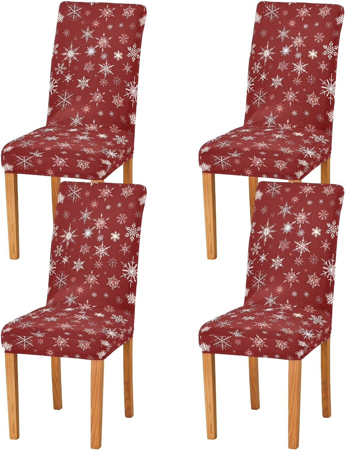 ALAZA Chair Covers for Dining Room, Graphic Snowflakes Red Pattern Stretch Chair Cover Sets Chair Protector Removable Washable for Ktichen Restaurant Hotel
