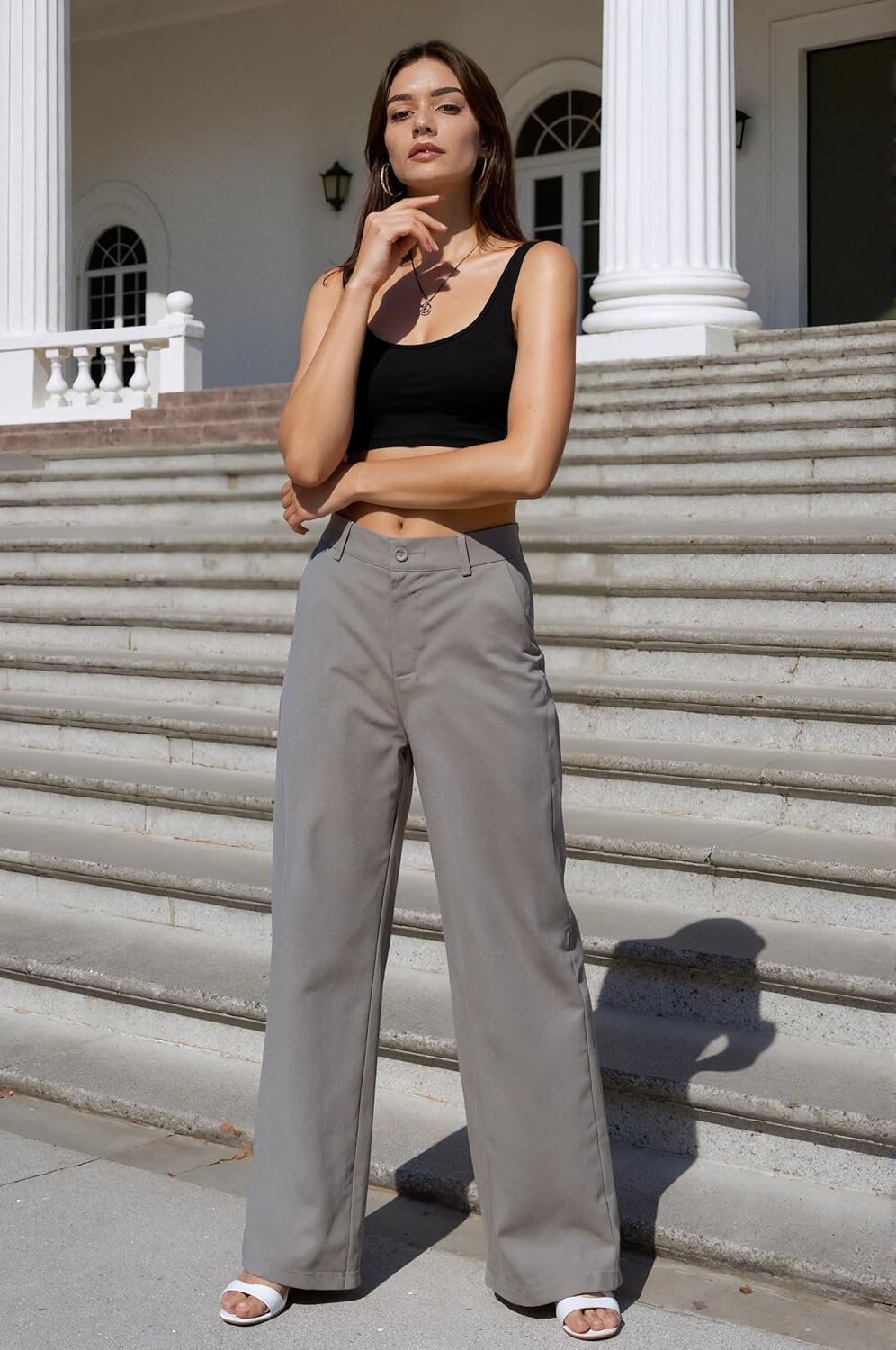 Beninos Women's Cotton Linen Summer Palazzo Pants Flowy Wide Leg Beach Trousers with Pockets - Image 4