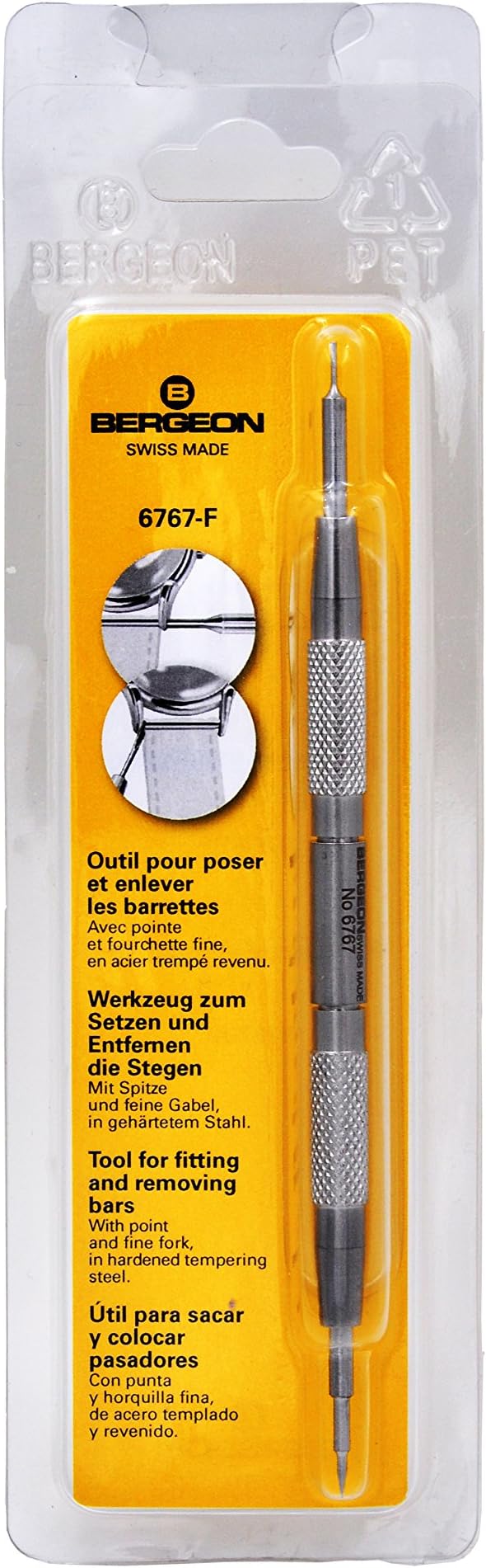 New Package Bergeon 6767-F Watch Spring Bar Tool - Long Stainless Steel Handle with Replaceable Screw