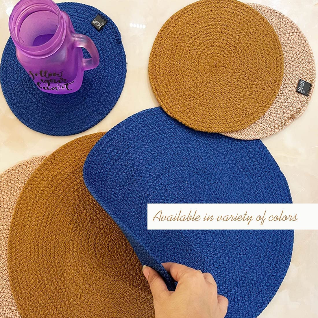 SAPROSE® Polypropylene Round Trivet (4 PC Pack, 20 cm) Braided Pot MAT, Side Table Mat, Machine Washable Small Place Mat for Casserole for Dining Table (Blue - 8 inch Dia) 4