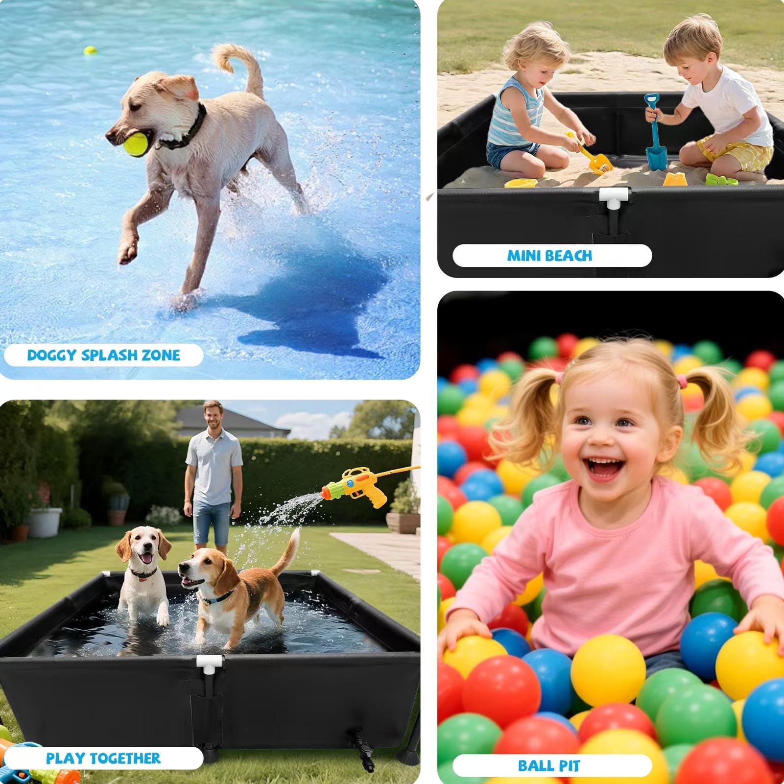 Bnineteenteam Piscina Fuori Terra, Materiale PVC, Facile Installazione per Divertimento all'aria Aperta in Famiglia in Piccoli Spazi, Piscina Rettangolare per Animali Domestici 37,4x37,4x7,9 Pollici