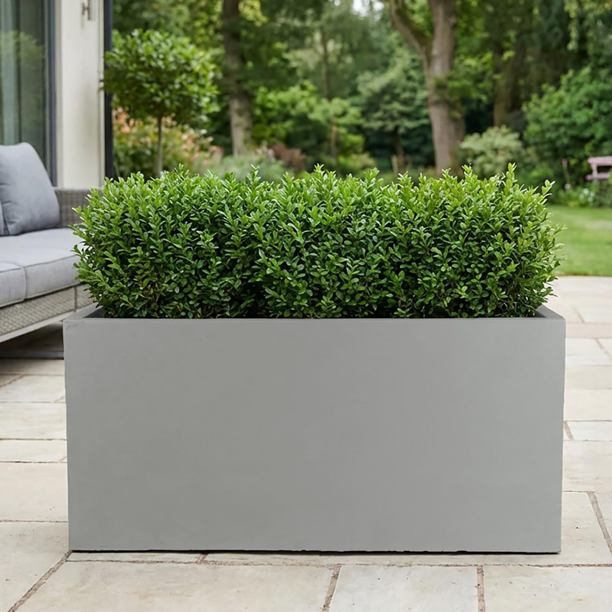 IDEALIST 80cm Plant Pot | Grey Reinforced Stone Large Trough Planter | Rectangular Garden Planters with Drainage Holes L80 W37 H37.5 cm, 79 litres