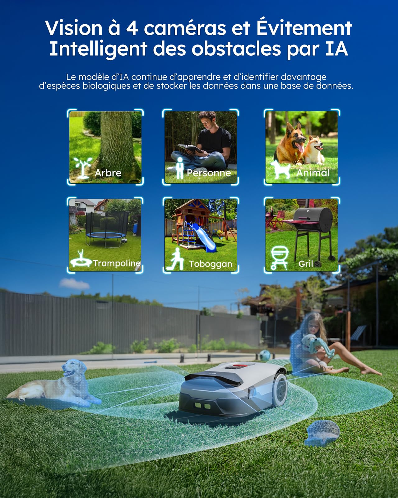 ANTHBOT Genie600 Robot Tondeuse sans Fil Périphérique - 850 m² RTK Pleine Bande + 4 Yeux d'IA Tondeuse Robot Gazon，Carto — vue 3