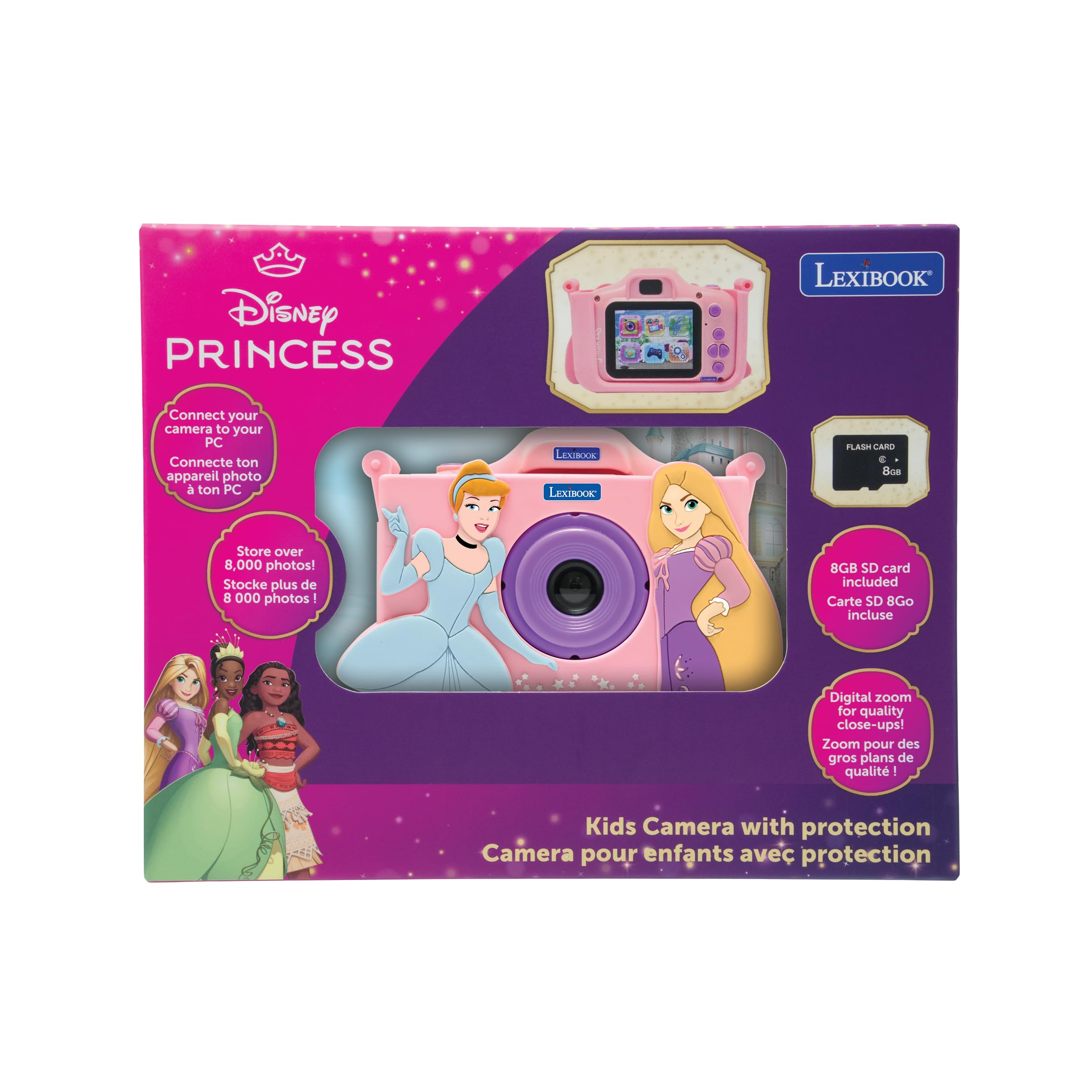 Lexibook, Disney Princesses, Fotocamera per Bambini con Protezione Disney Princesses, Rosa, DJ078DP