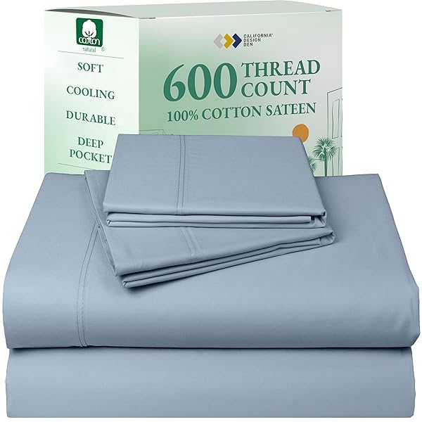 California Design Den - Luxury Full Size Sheet Set - 100% Cotton, 600 Thread Count Deep Pocket Full Size Bed Sheets, Hotel-Quality Cooling Sheets with Sateen Weave - Pastel Blue