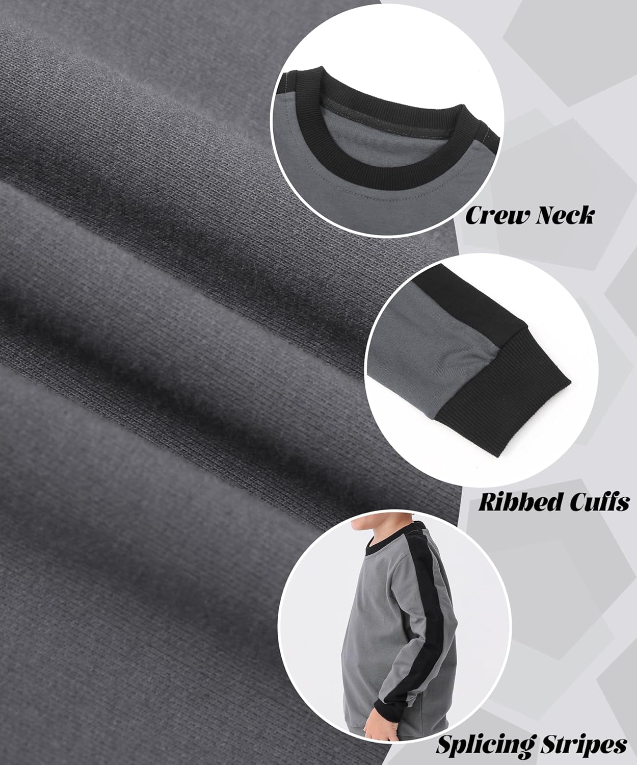 GFQLONG 3 Pack Toddler Boy Girl Cotton Crewneck Sweatshirt Kids Lightweight Long Sleeves with Stripe Fall Fashion Tops - Image 5