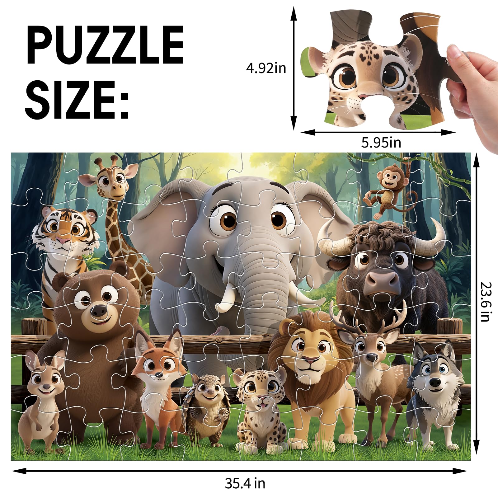 Große Bodenpuzzle für Kinder, 48-teiliges Waldtier-Puzzle, Lernspielzeug für Kleinkinder im Alter von 3 bis 5 Jahren, Lebensvorschulpuzzle