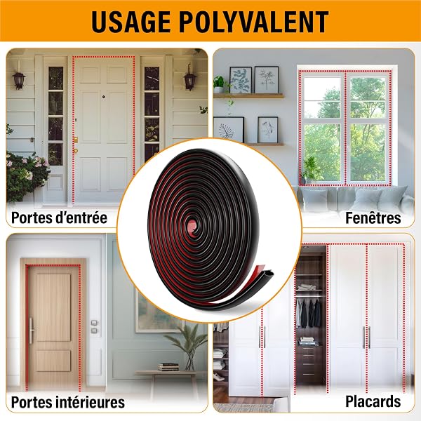 HOGARLAX® 10 m Joint Porte d’Entrée & Joint Fenêtre Autocollant – Profil D 3–6 mm, TPE Caoutchouc Adhésif, Calfeutrage Porte, Isolant Thermique, Isolation Phonique, Bande d’Étanchéité, 2×5 m (Gris) - 5