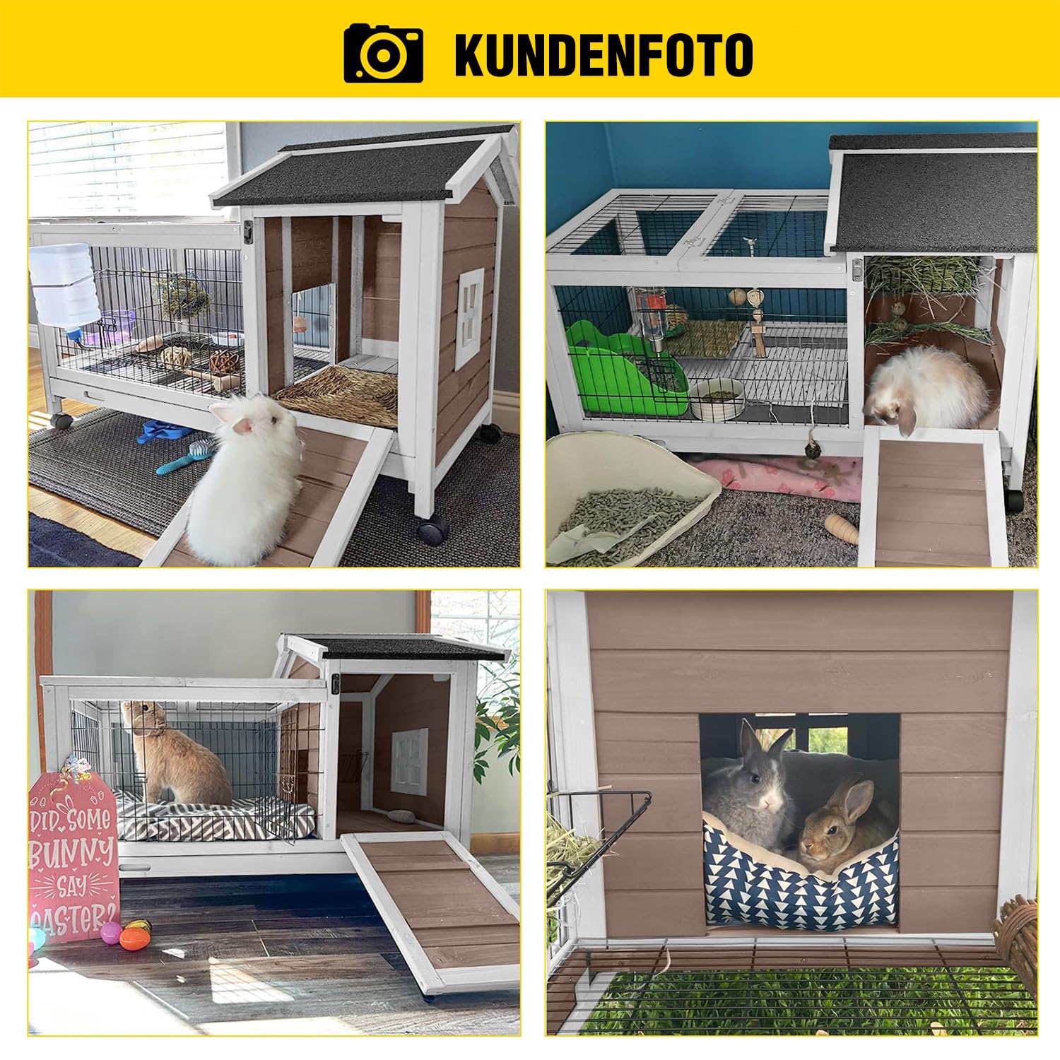 Aivituvin Hasenstall, Kaninchenstall für drinnen und draußen, Innen-Kaninchenkäfig Außen-Kaninchenhaus mit Drahtboden und undichtungsfreiem Kunststofftablett (Braun, L)
