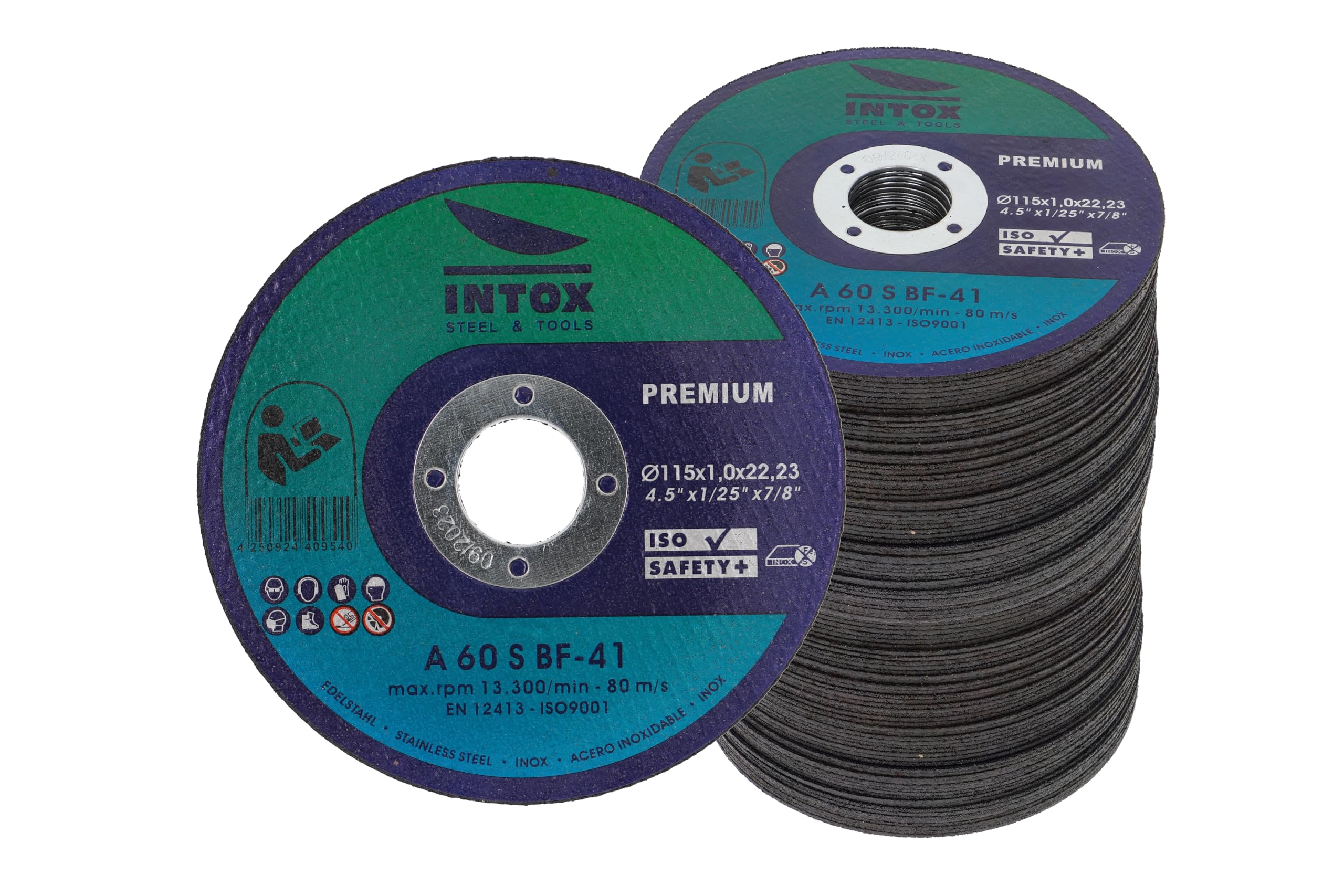 INTOX Discos de corte 115 mm x 1,0 mm, 100 unidades, acero inoxidable y acero inoxidable