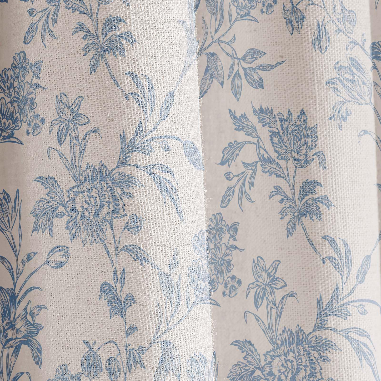 Blue Shower Curtain Floral Cotton Linen Cottagecore Shower Curtain for Bathroom 72