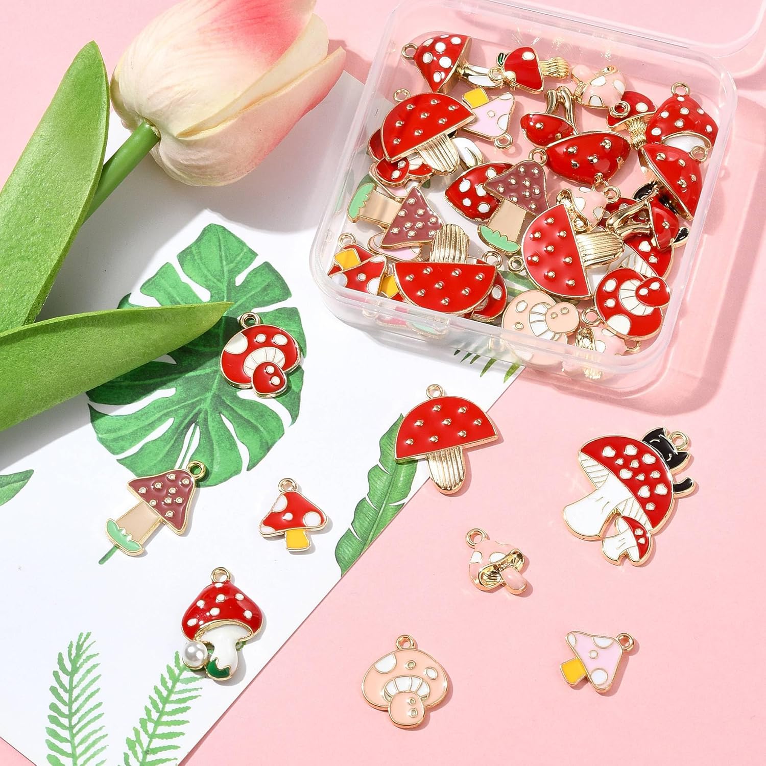 36Pcs 9 Styles Enamel Pendants Charms, Colorful Double Mushroom Charms for Jewelry Making, DIY Golden Cute Pendant Ornament for Bracelets Necklaces Earrings Keychains Crafts - Image 6