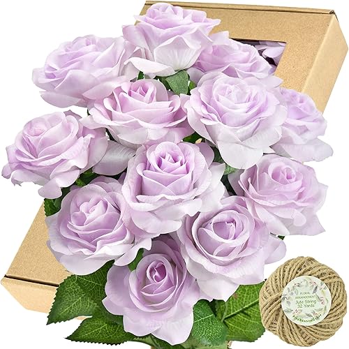 Miniatura 138 de FiveSeasonStuff 12 tallos de flores artificiales, rosas de seda de tacto real para decoración de bodas, ramos de novia, centros de mesa, fiestas y 9