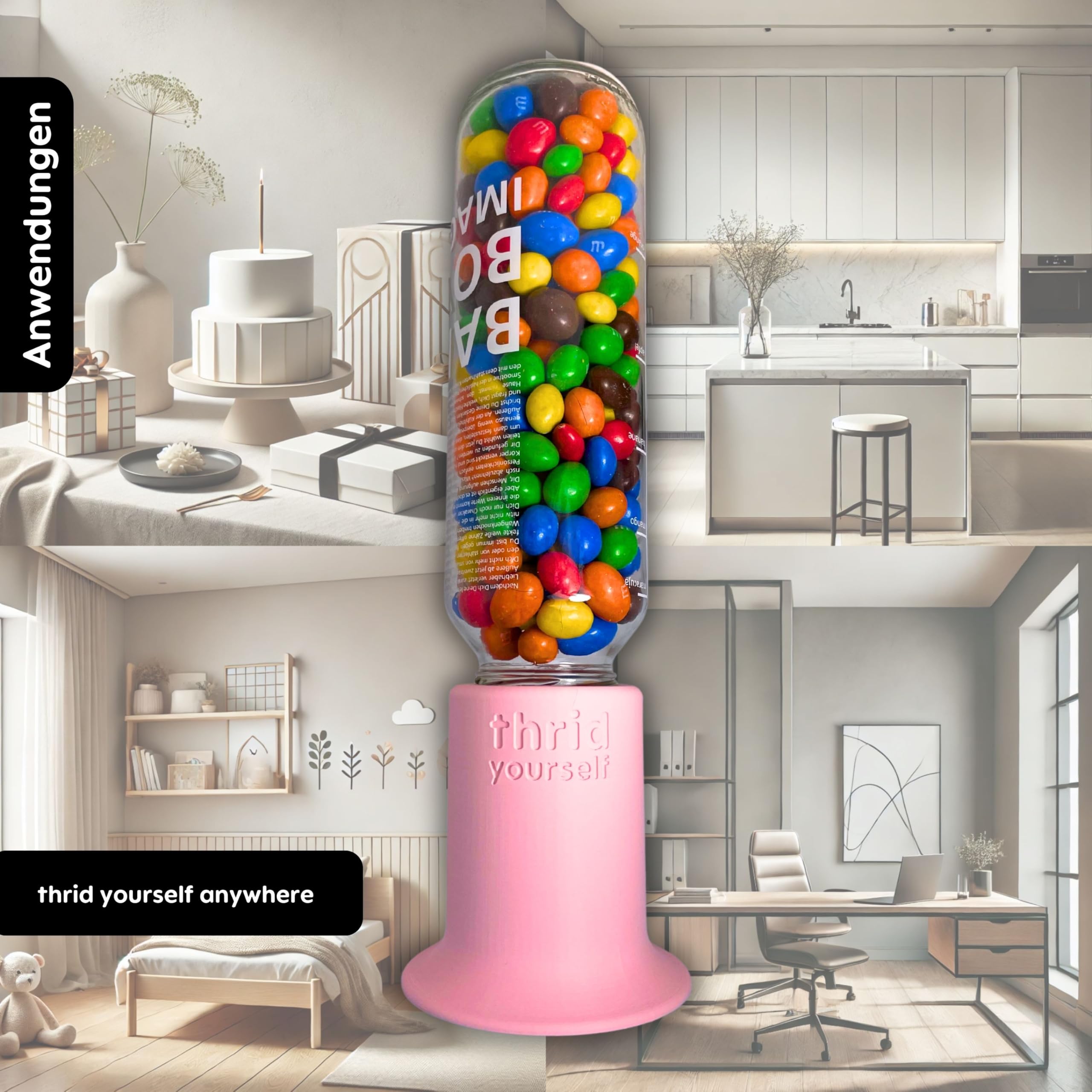 Süßigkeitenspender Adapter für True Fruits 750ml Flasche Deckel/Adapter Kaugummiautomat retro Gadget Candy Bar Bubble Gum Dispenser für 750ml - pink