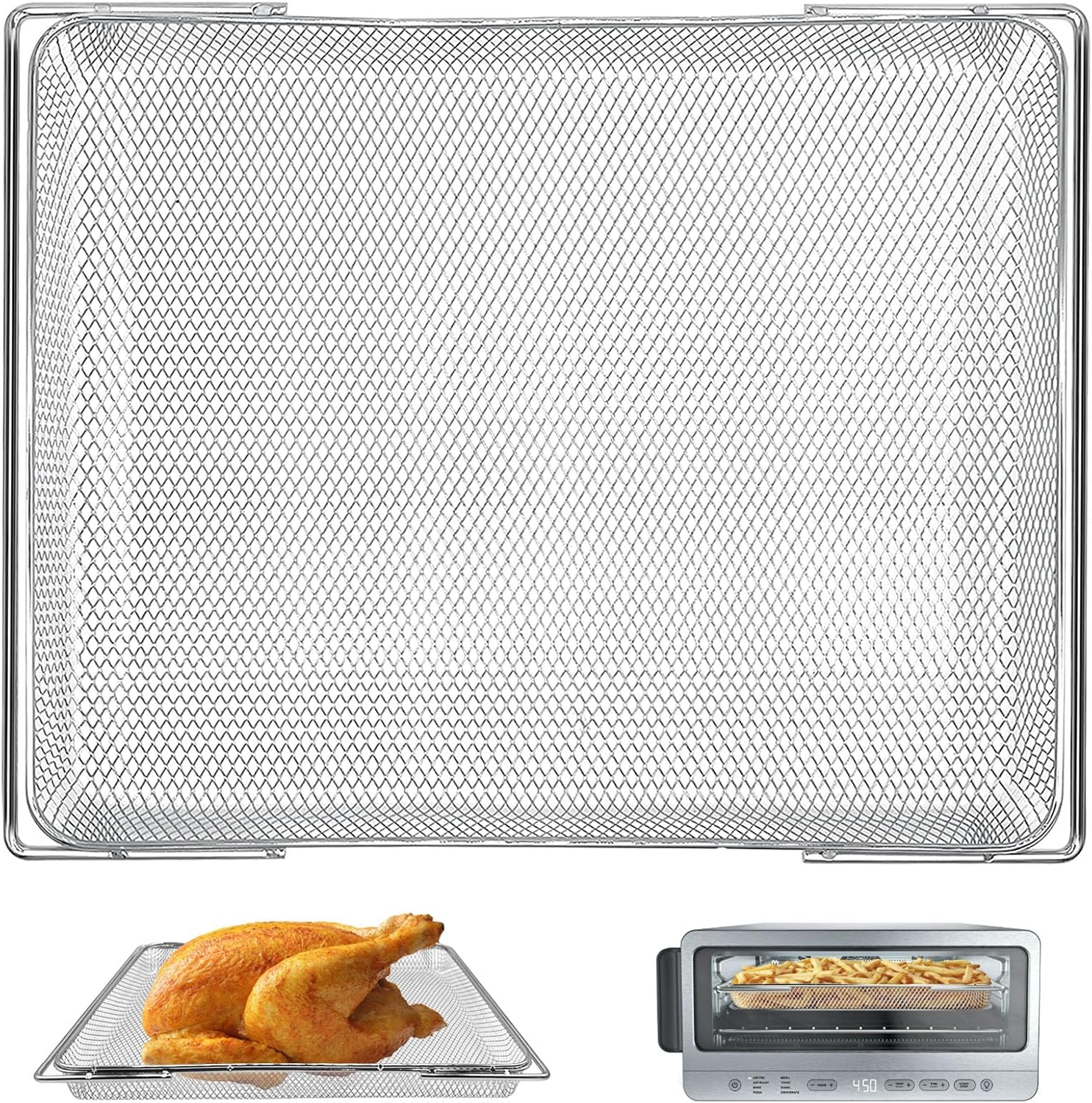 Air fryer Replacement Parts for Ninja Flip Toaster Oven & Air Fryer SP151, 13.8''× 10.6'' Food Grade Stainless Steel Air Fryer Accessories Basket Grill Rack, Dishwasher Safe