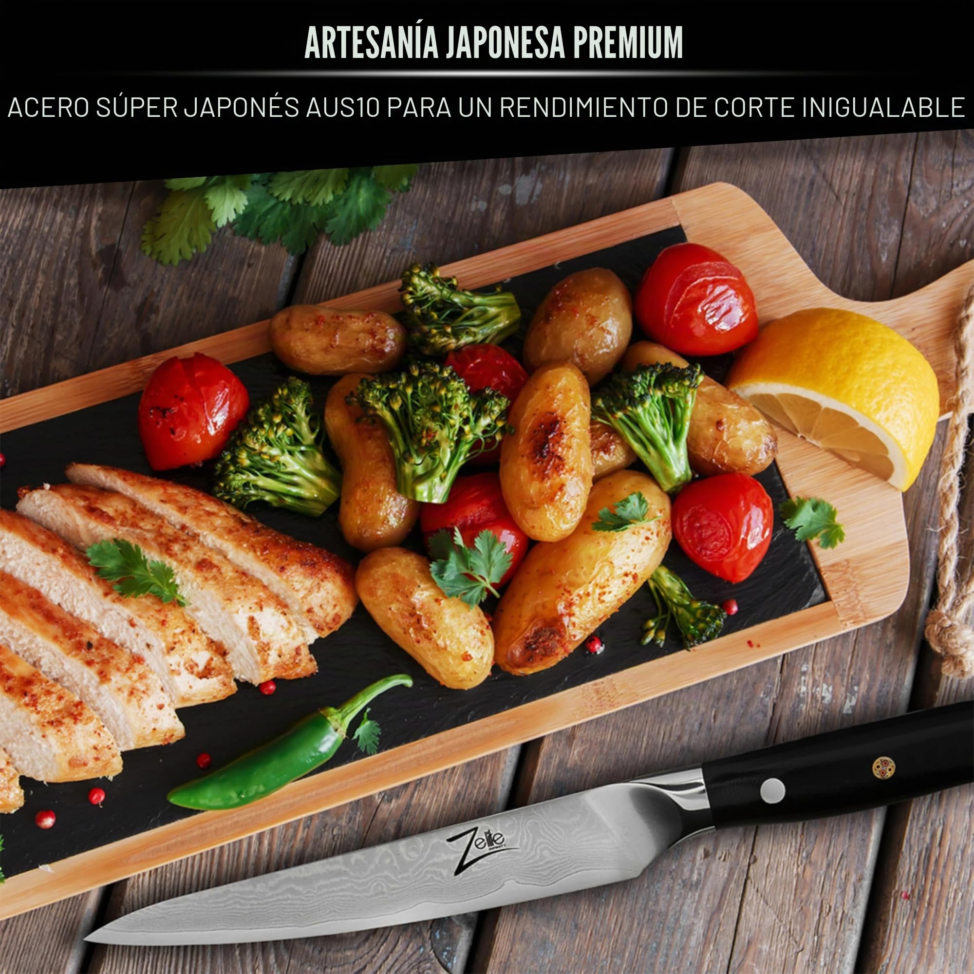 Cuchillos Cocina Multiusos de 15 cm- Utensilios Cocina Serie Alpha-Royal, Acero de Damasco Japonés AUS-10 de 67 Capas - Afilado de Navaja, Excelente Consistencia de Corte