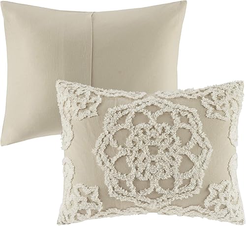 Miniatura 12 de Madison Park Laetitia - Juego de edredón de chenilla 100% algodón con diseño de medallón mechoneado, ropa de cama acogedora para todas las