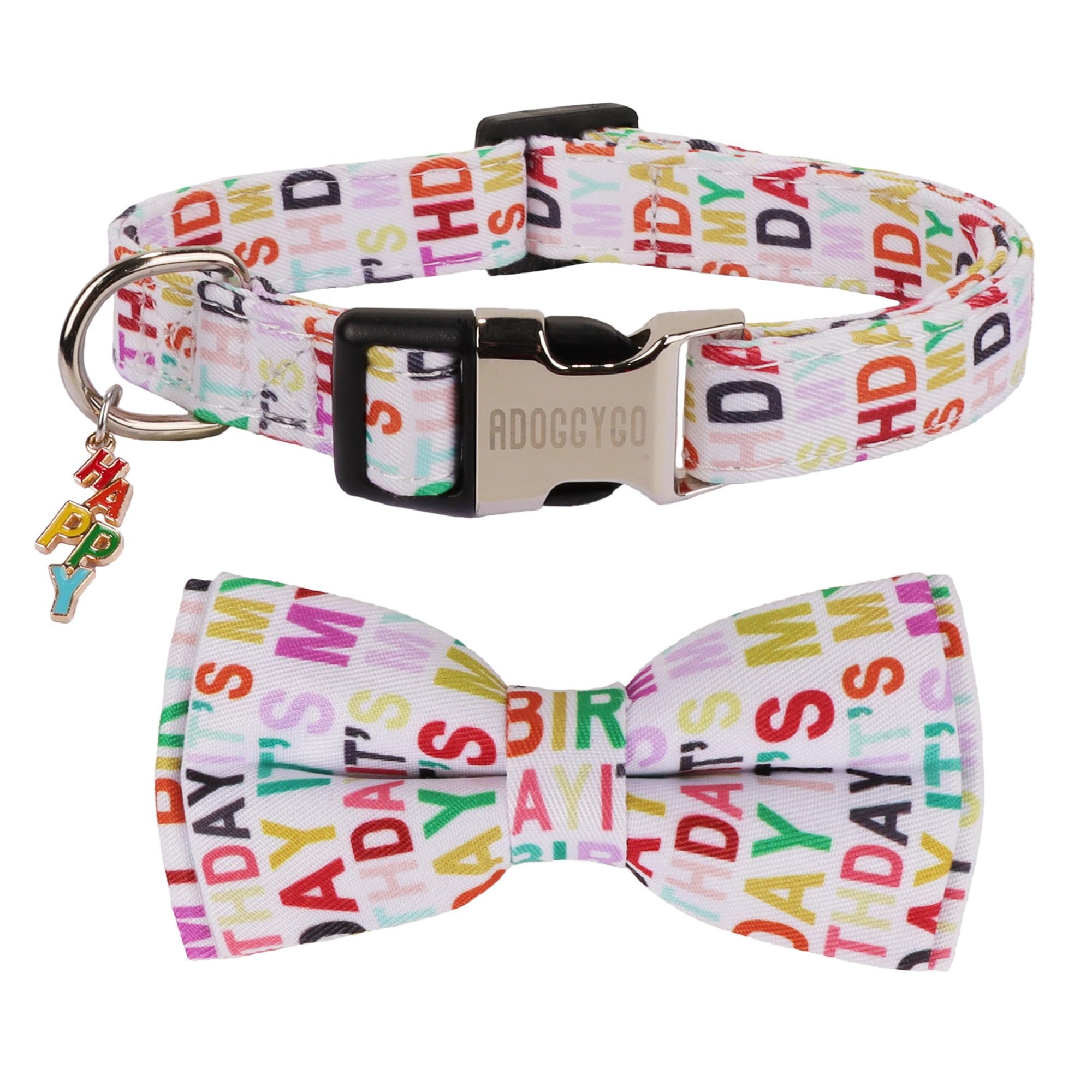 ADOGGYGO Birthday Dog Collar with Bowtie, Pet Birthday Collar with Detachable Bow, Adjustable Bowtie Collars for Small Medium Large Dogs (Large)