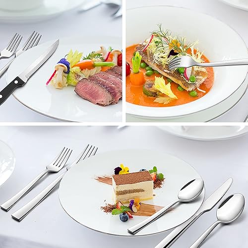 Miniatura 4 de E-far Juego de cubiertos de 24 piezas con cuchillos para carne y organizador, cubiertos cuadrados de acero inoxidable para 4, utensilios básicos
