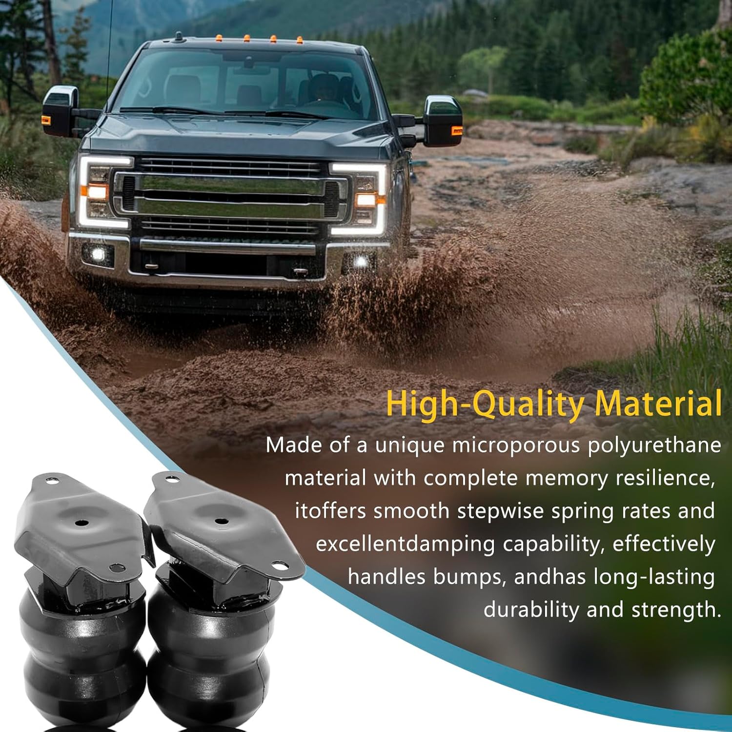 FR350SDJ Rear Air Helper Springs Kit Fit for Ford F-350 Super Duty 2WD/4WD SES 2017-2024, Rear Bump Stop Rubber 1 Pair（Left and Right）