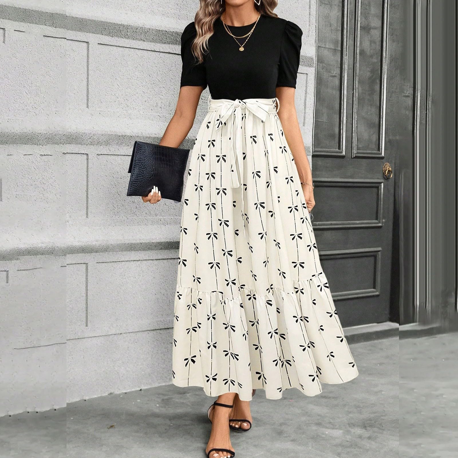 Abito Lungo/Corto/Midi da Donna con Scollo Quadrato/Scollo a V, Abiti Prendisole per Feste e Vacanze Abiti Eleganti Donna Elastico e Morbido